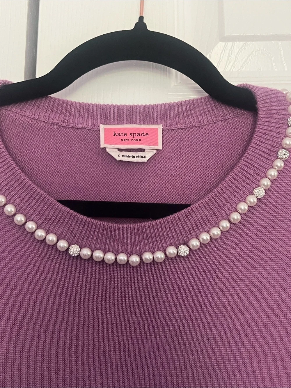 Kate Spade Pearl & Pave Collar Short Sleeve Sweater in Lilac Bloom